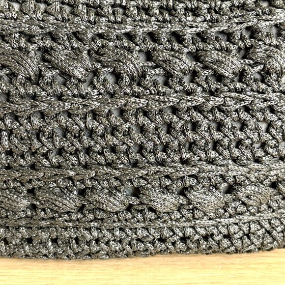 Black raffia woven handbag with wooden handle - made in Italy - vintage - Picture 7 of 11